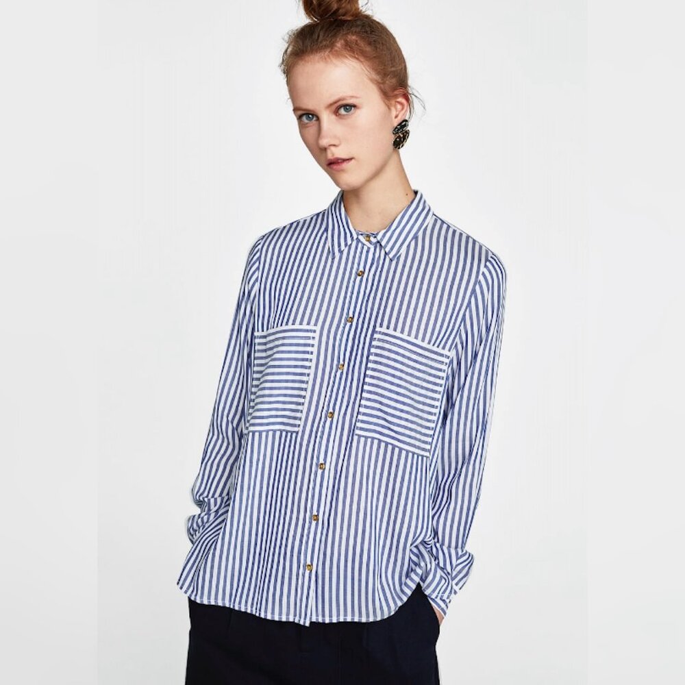 Zara Blue and White Stripe Top